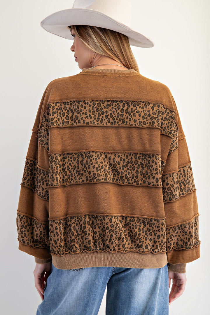 Easel Animal Print Mix Mineral Washed Pullover