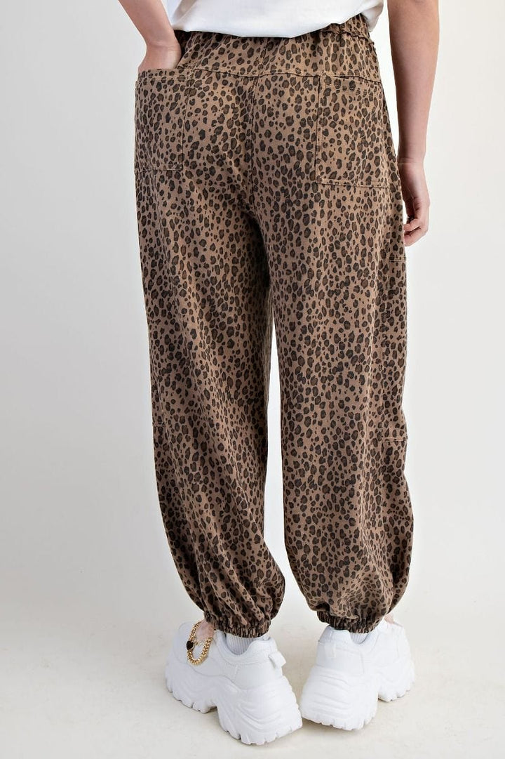 Easel Animal Print Washed Terry Drawstring Waist Jogger Style Pants