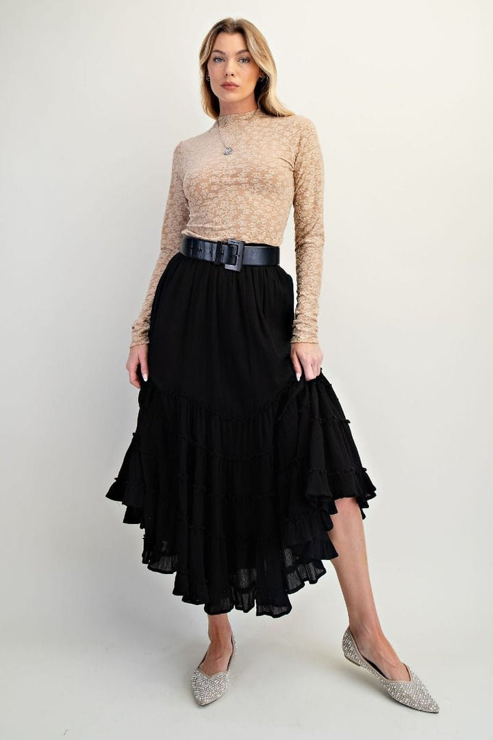Easel Burnout Floral Lace Fitted Long Sleeve Top