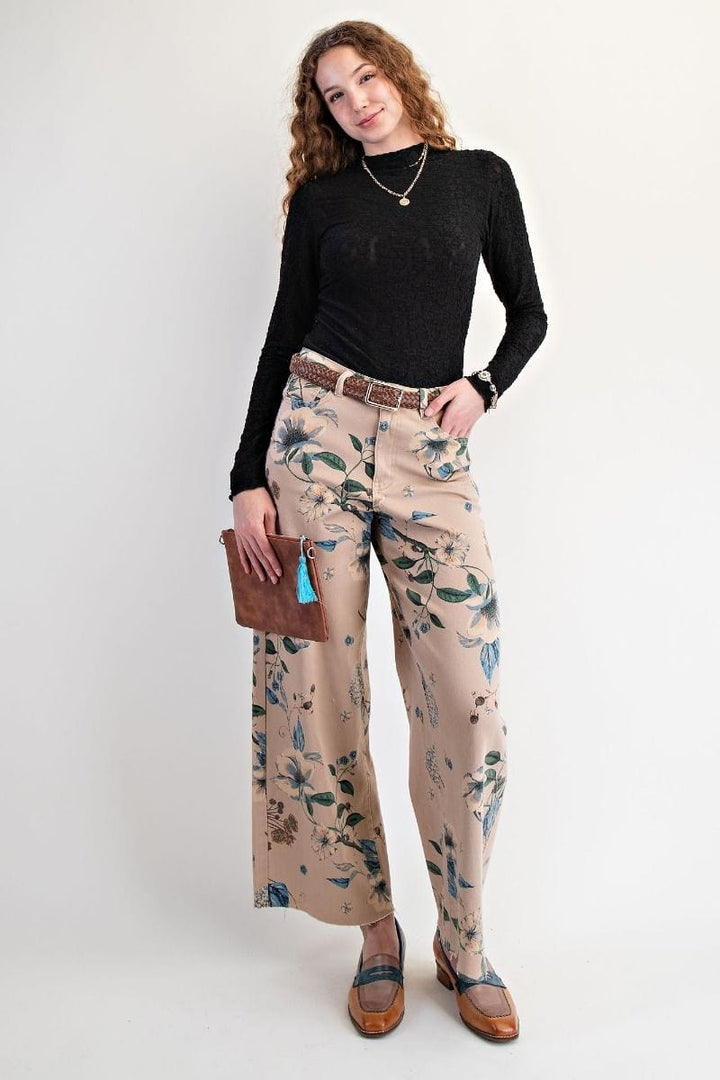 Easel Burnout Floral Lace Fitted Long Sleeve Top