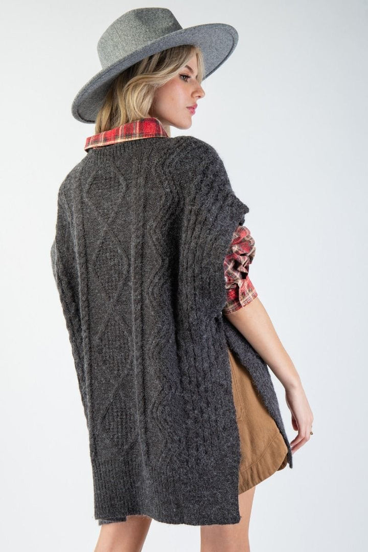 Easel Cable Knit Sweater Sleeveless Oversized Tunic Vest