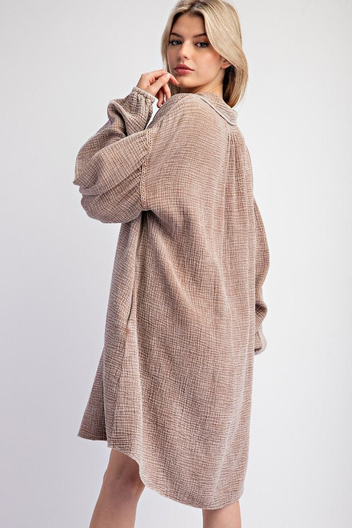 Easel Cotton Gauze Collared Oversized Shirt Dress