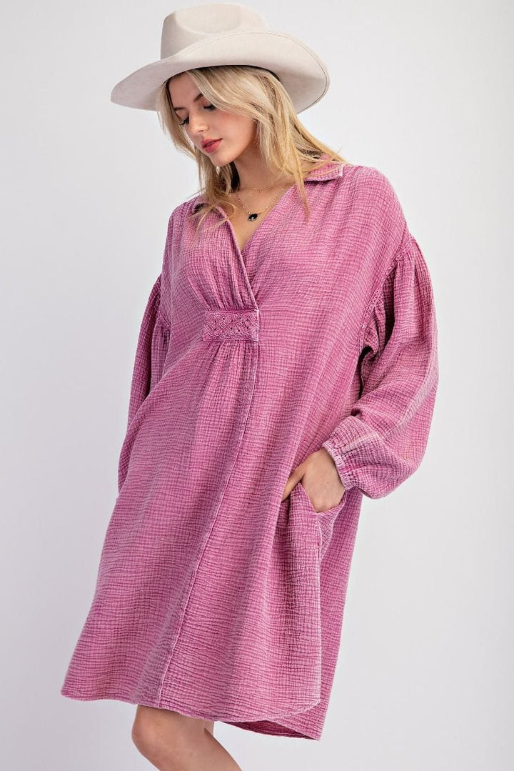 Easel Cotton Gauze Collared Oversized Shirt Dress