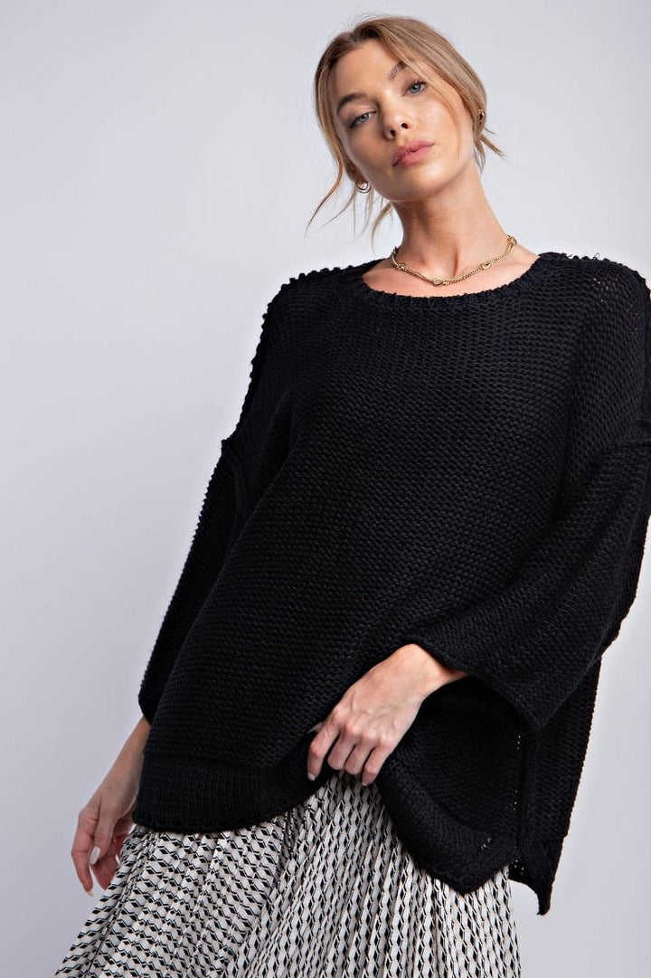 Easel Dolman Sleeve Inside Out Hem Knit Boxy Sweater Top