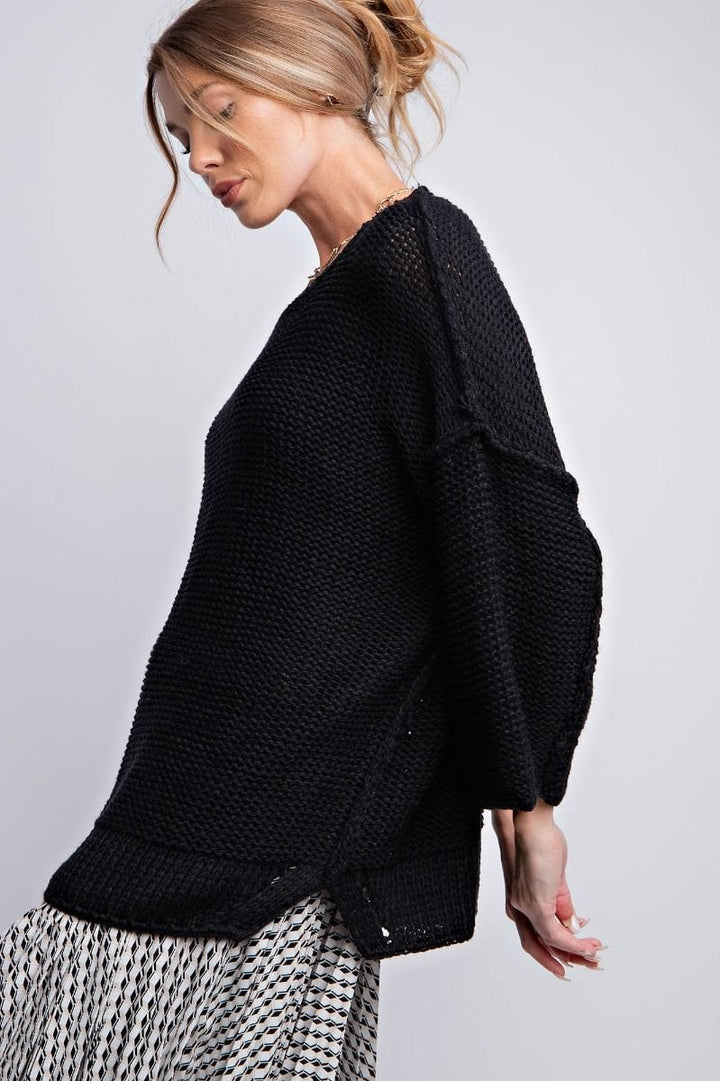 Easel Dolman Sleeve Inside Out Hem Knit Boxy Sweater Top