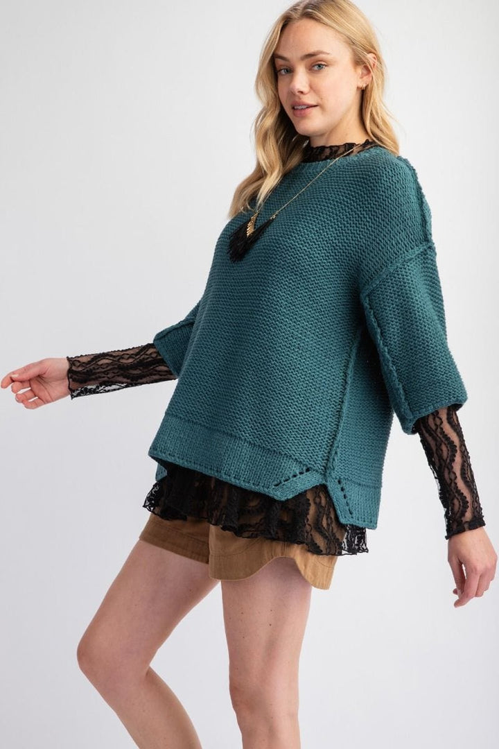 Easel Dolman Sleeve Inside Out Hem Knit Boxy Sweater Top