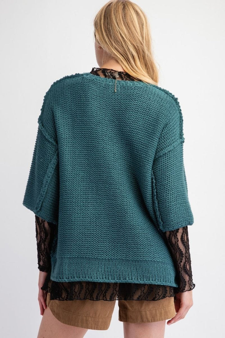 Easel Dolman Sleeve Inside Out Hem Knit Boxy Sweater Top