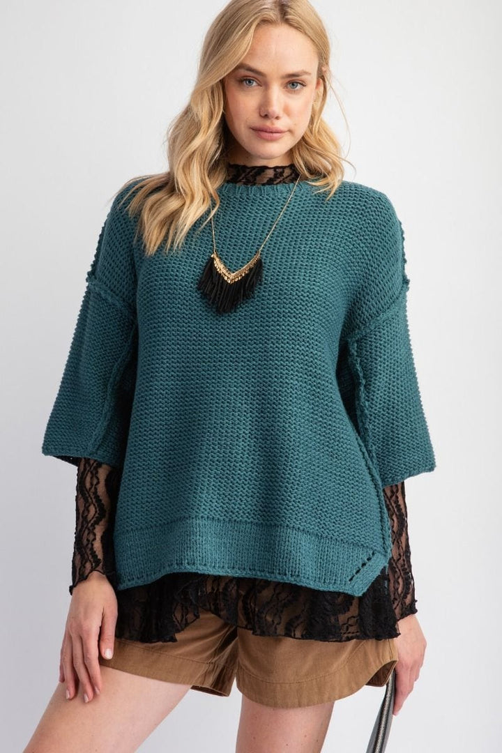 Easel Dolman Sleeve Inside Out Hem Knit Boxy Sweater Top