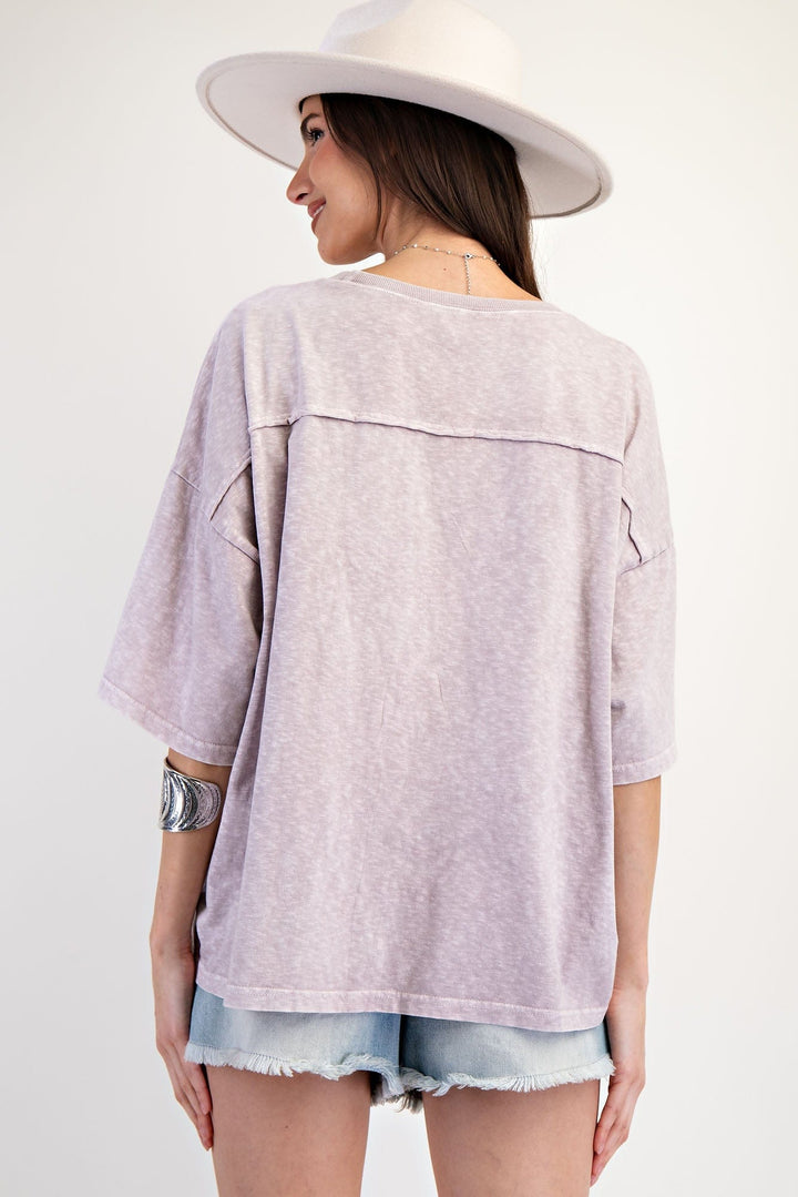 Easel Embo Lace Mixed Mineral Washed Cotton Slub Top