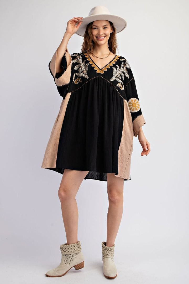 Easel Embroidered Poly Linen Woven Dress