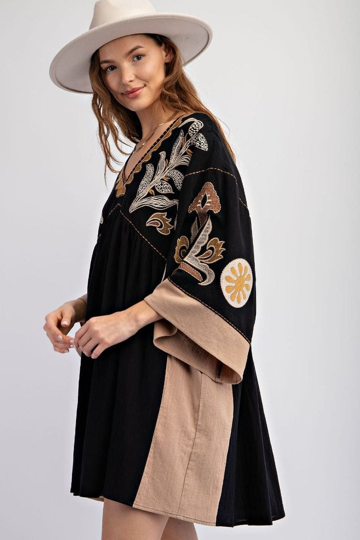 Easel Embroidered Poly Linen Woven Dress