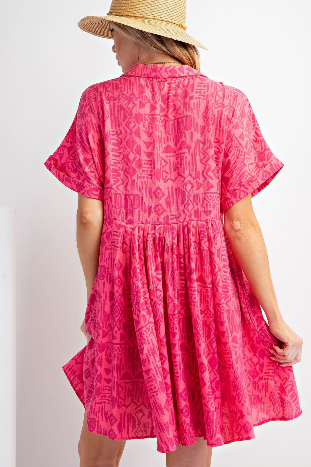 Easel Ethnic Print Peach Blossom Babydoll Dress