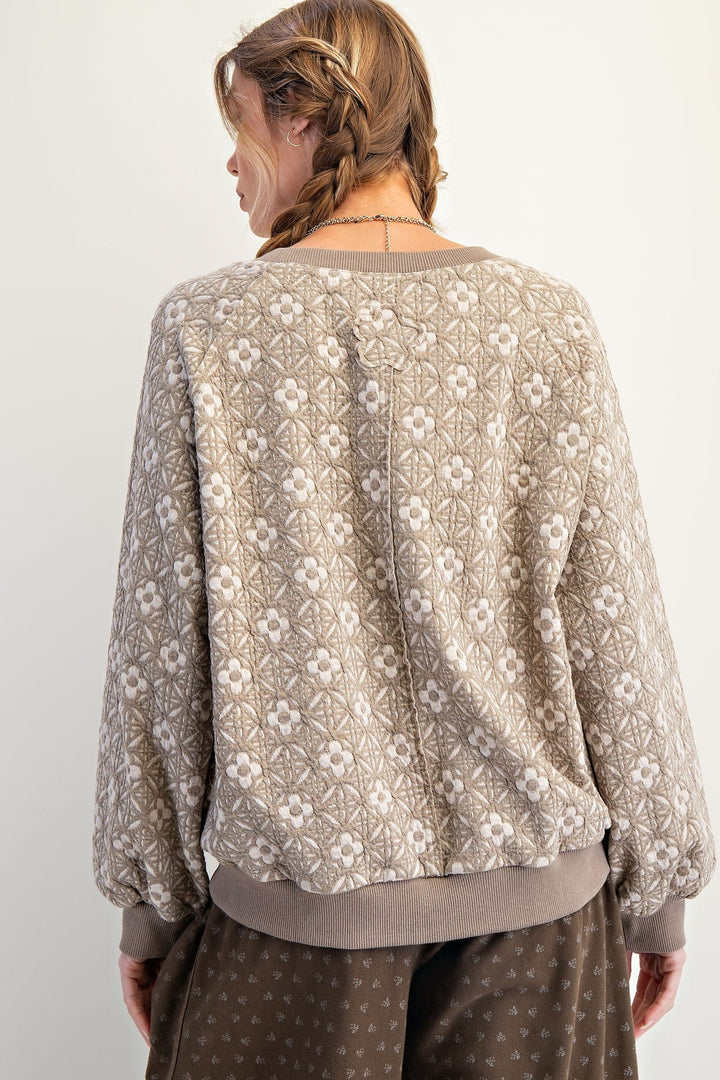 Easel Floral Jacquard Crew Neck Pullover