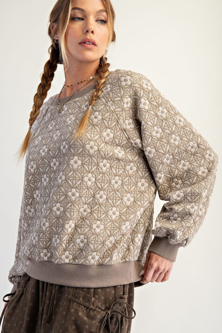Easel Floral Jacquard Crew Neck Pullover