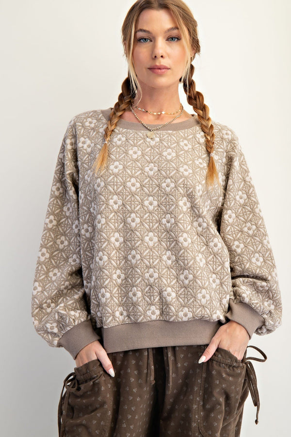 Easel Floral Jacquard Crew Neck Pullover