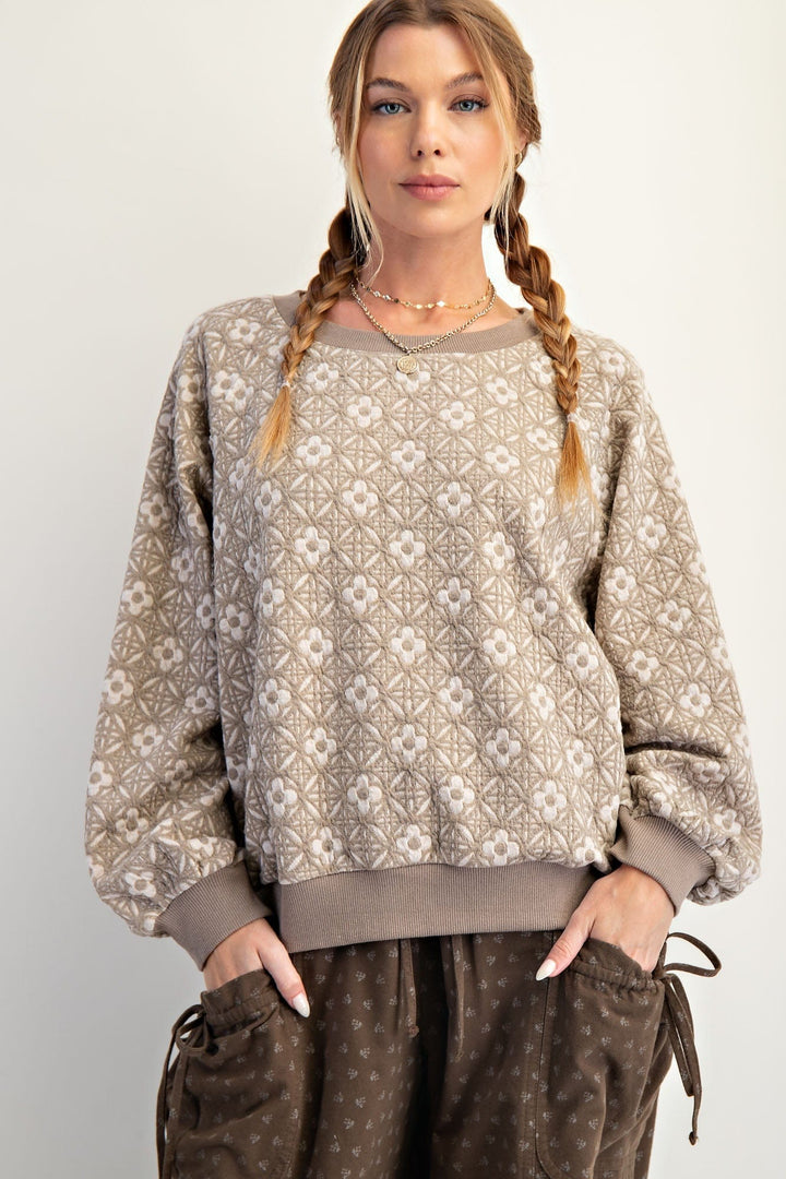 Easel Floral Jacquard Crew Neck Pullover