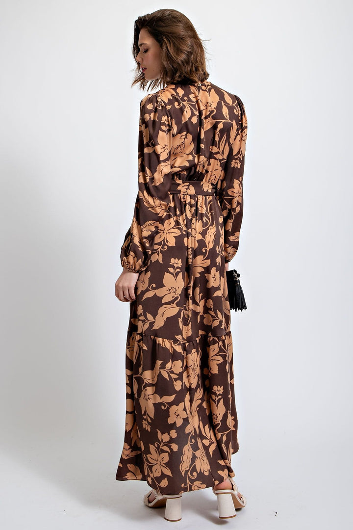 Easel Floral Printed Mirabelle Satin Maxi Dress