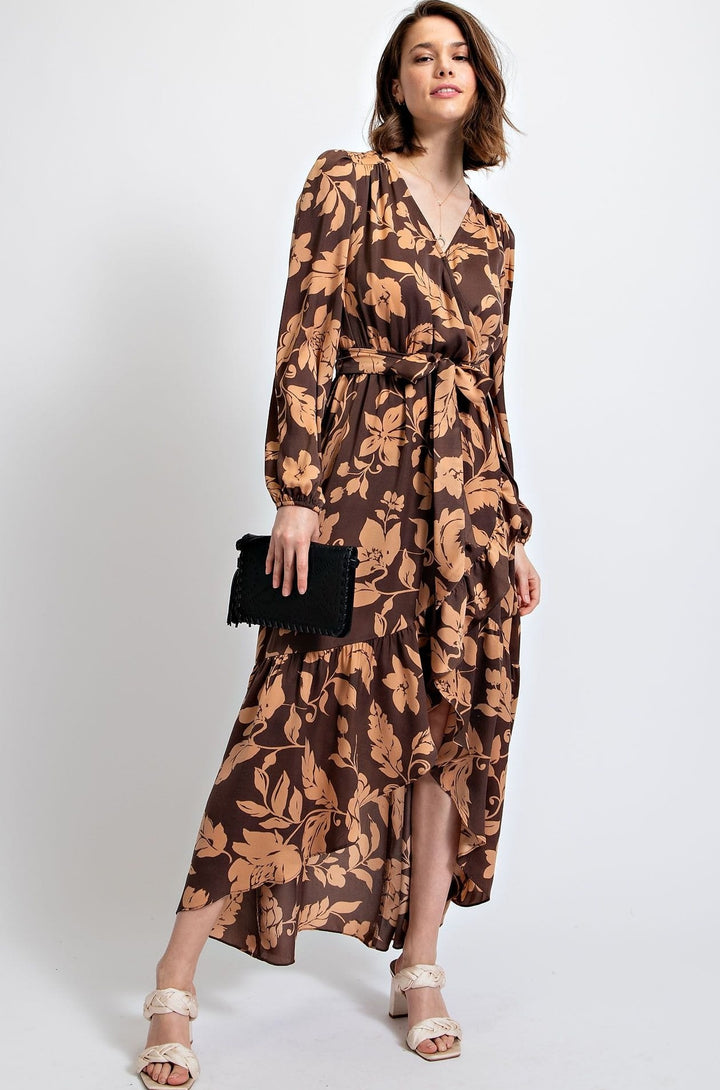 Easel Floral Printed Mirabelle Satin Maxi Dress