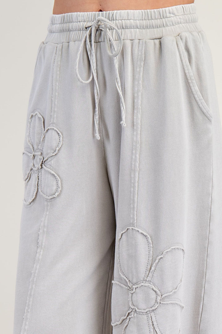 Easel Flower Patch Mineral Washed Wide Leg Terry Knit Pants