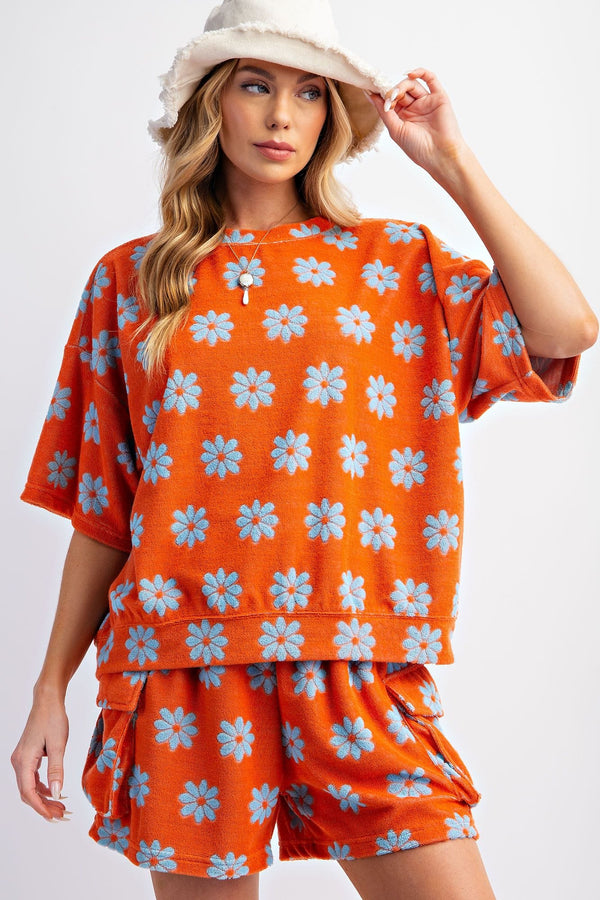 Easel Flower Patterned Boxy Knit Top