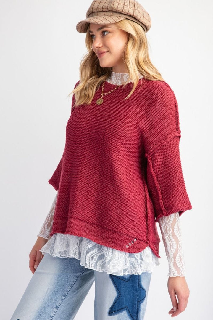 Easel Half Sleeve Inside Out Hem Boxy Fit Sweater