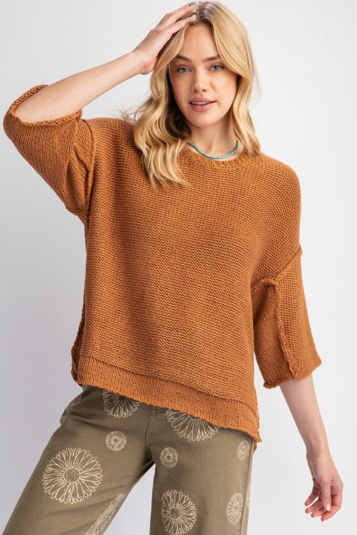 Easel Half Sleeve Inside Out Hem Boxy Fit Sweater