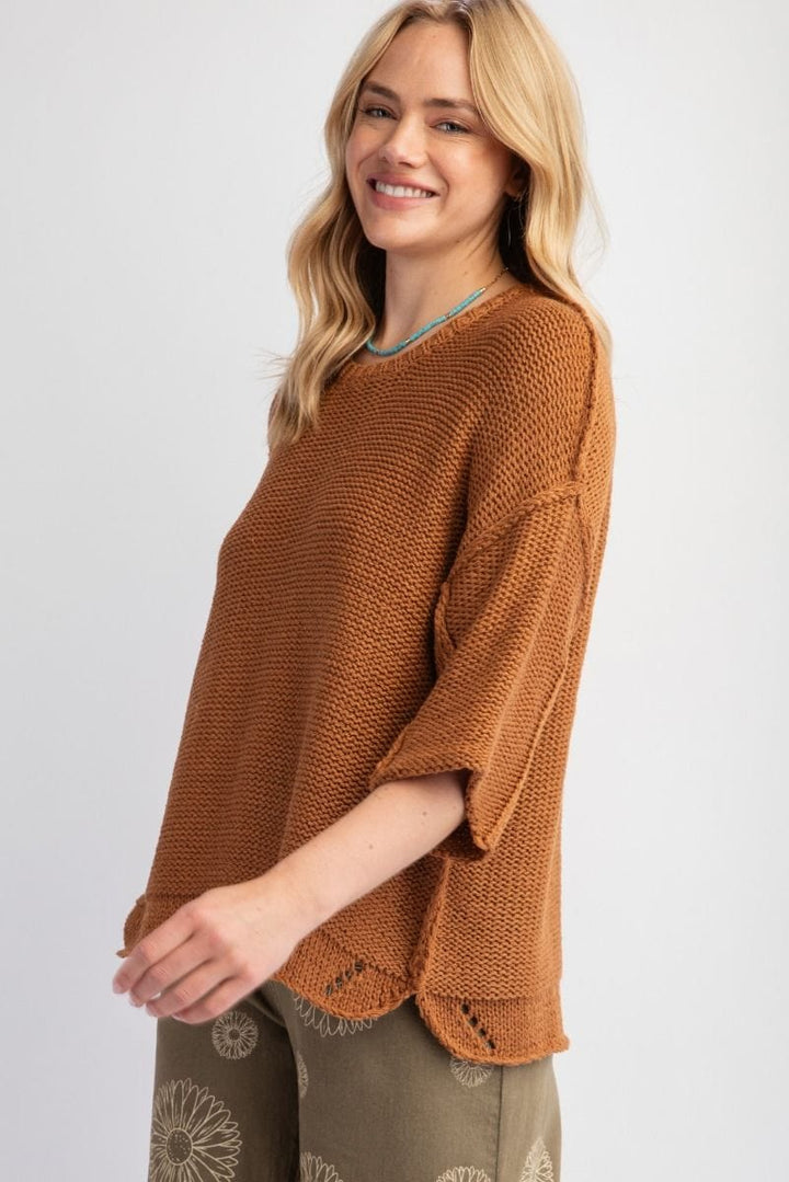 Easel Half Sleeve Inside Out Hem Boxy Fit Sweater