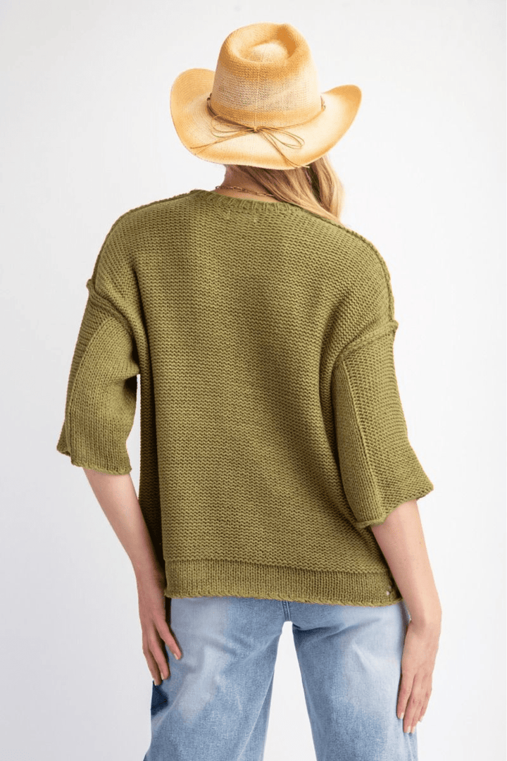 Easel Half Sleeve Inside Out Hem Boxy Fit Sweater