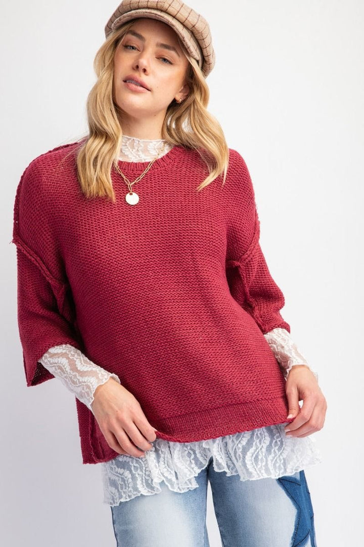 Easel Half Sleeve Inside Out Hem Boxy Fit Sweater