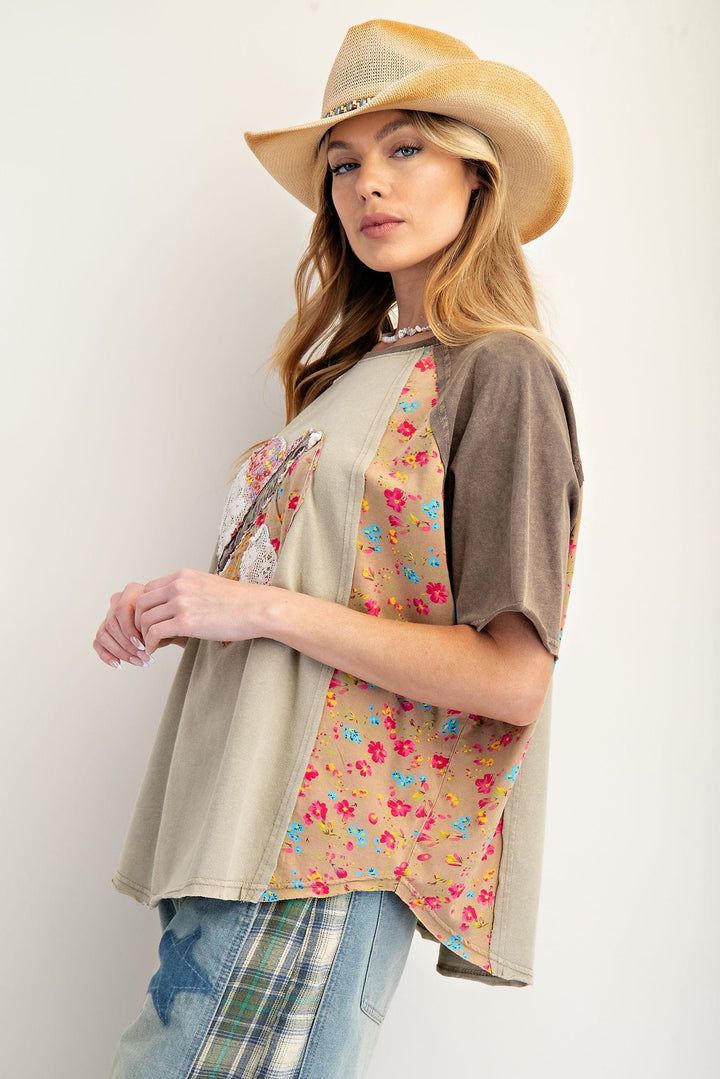 Easel Heart Patch Mix & Match Mineral Washed Top