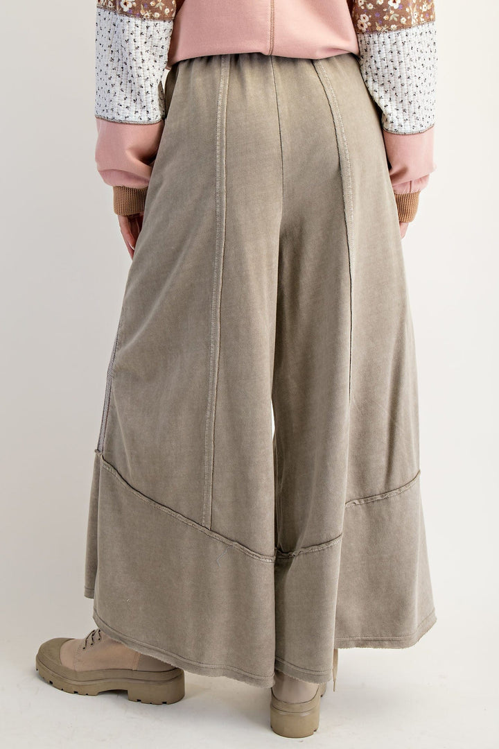 Easel Jaquard Contrast Mineral Washed Terry Knit Palazzo Pants