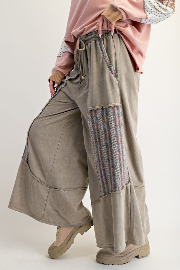 Easel Jaquard Contrast Mineral Washed Terry Knit Palazzo Pants