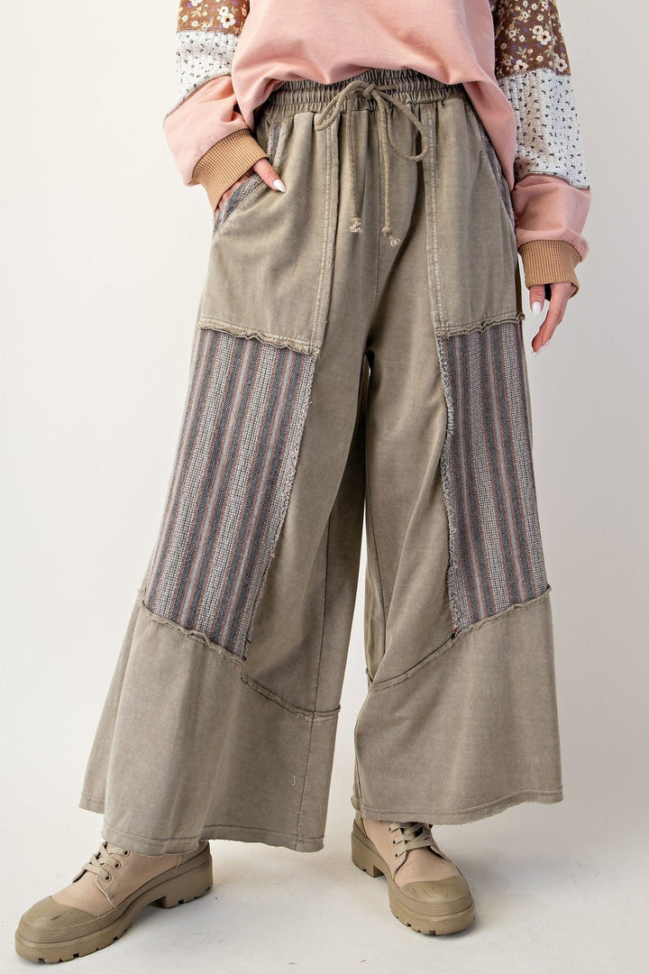 Easel Jaquard Contrast Mineral Washed Terry Knit Palazzo Pants