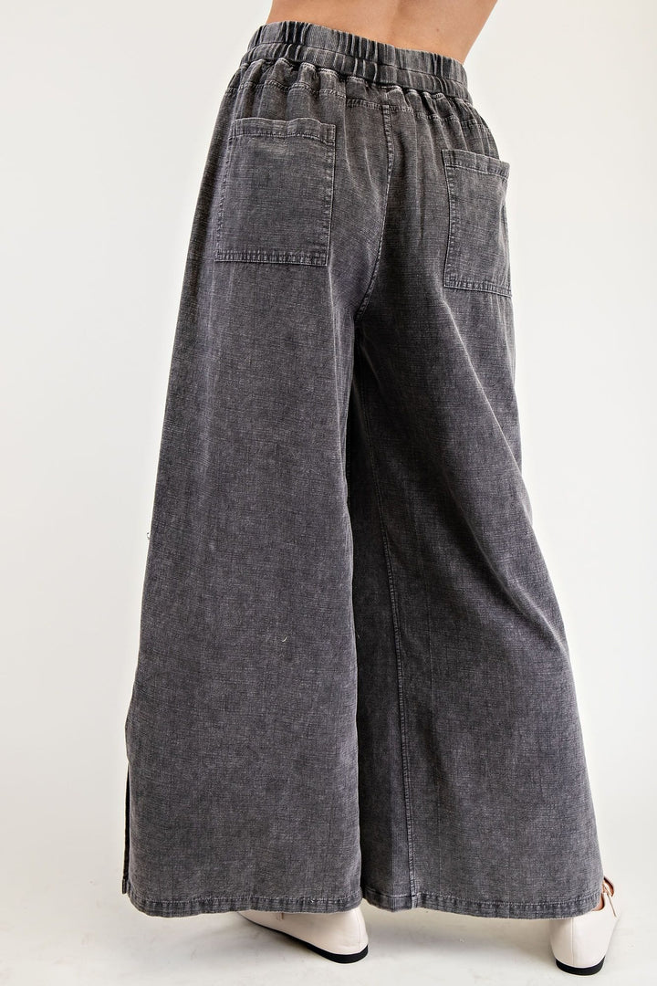 Easel Linen Mix Mineral Washed Drawstring Pants with Large Square Front and Back Pockets