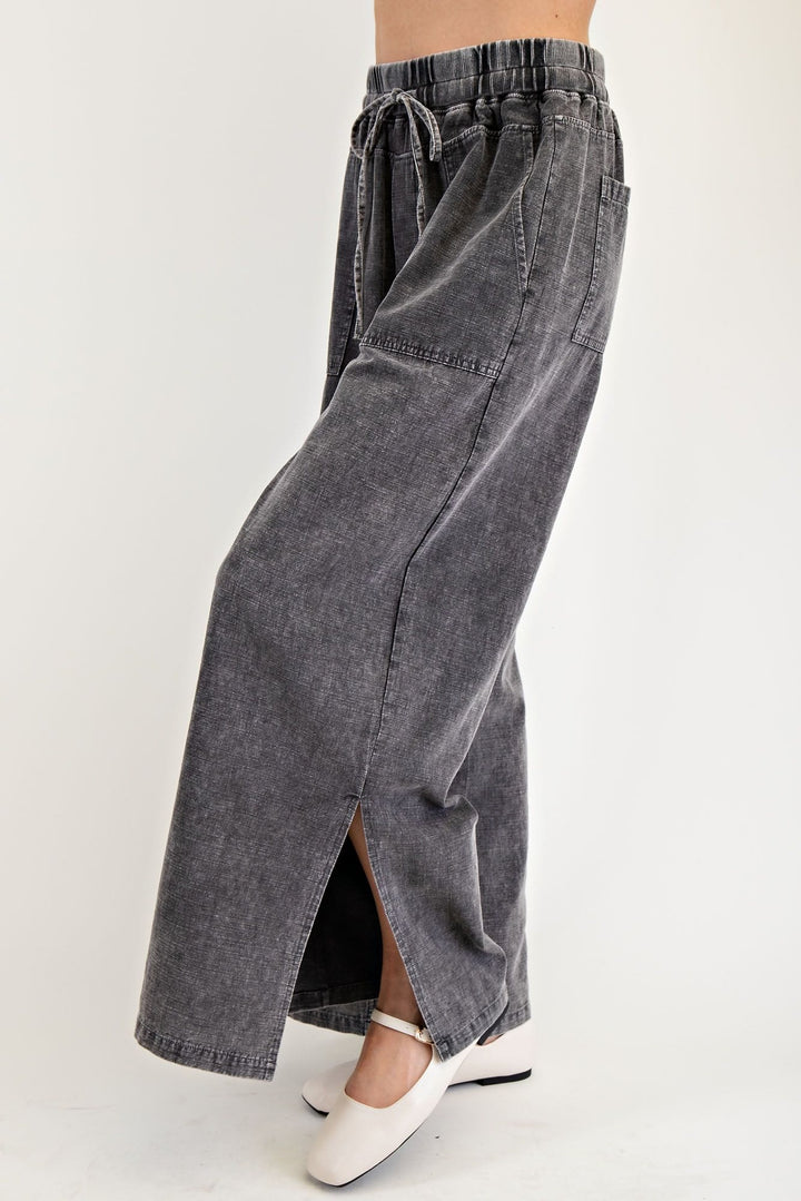 Easel Linen Mix Mineral Washed Drawstring Pants with Large Square Front and Back Pockets