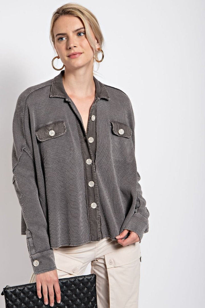 Easel Long Sleeve Mineral Washed Thermal Button Down Shirt