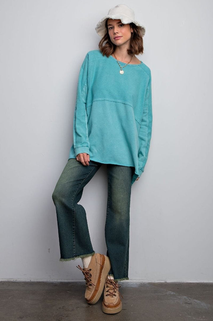 Easel Long Sleeve Terry Knit Tunic Pullover