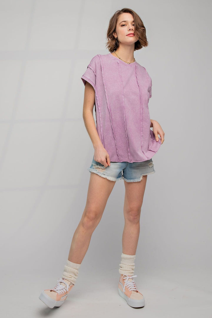 Easel Mineral Washed Boxy Short Sleeve Top