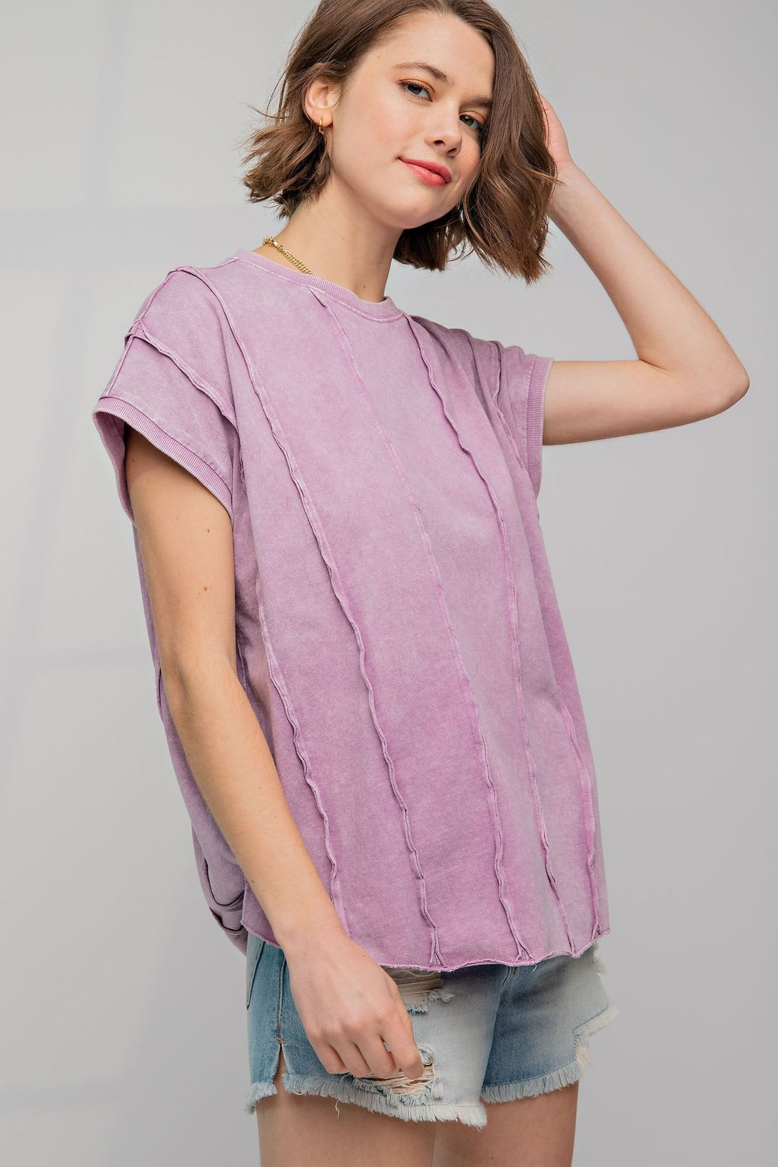Easel Mineral Washed Boxy Short Sleeve Top