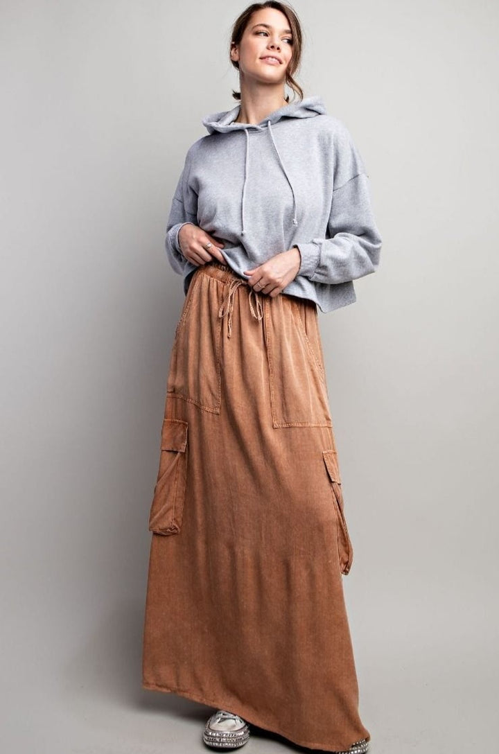 Easel Mineral Washed Cargo Maxi Skirt