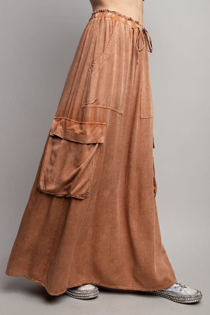 Easel Mineral Washed Cargo Maxi Skirt