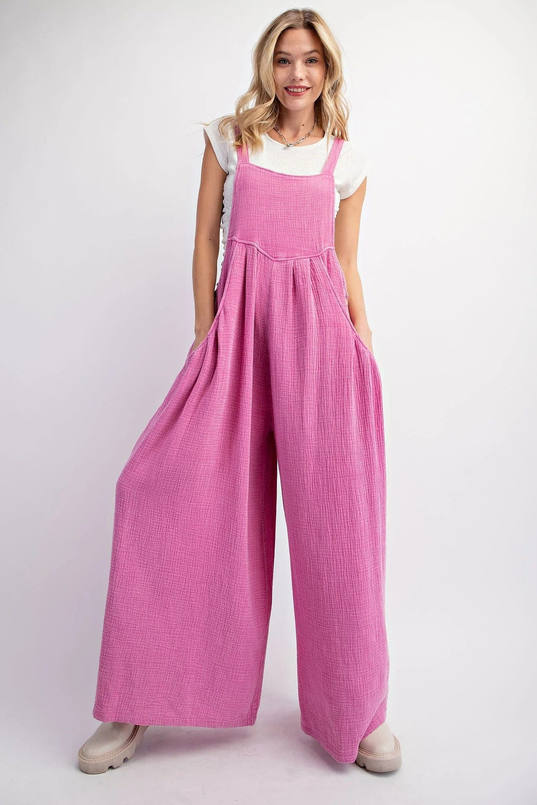 Easel Mineral Washed Cotton Gauze Palazzo Jumpsuit