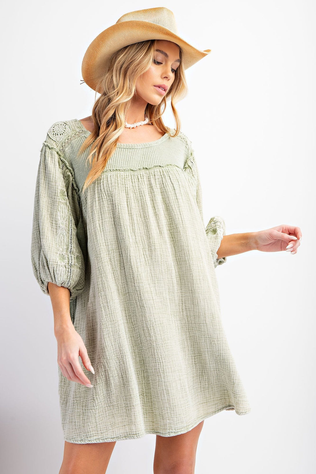 Easel Mineral Washed Cotton Gauze Tunic Dress