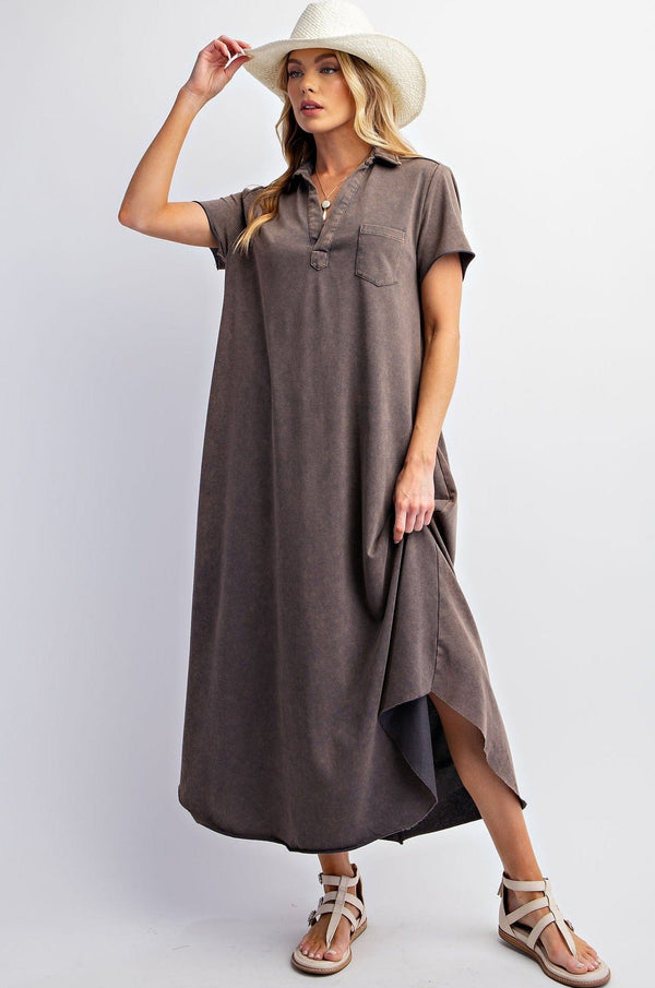 Easel Mineral Washed Cotton Jersey Maxi Dress