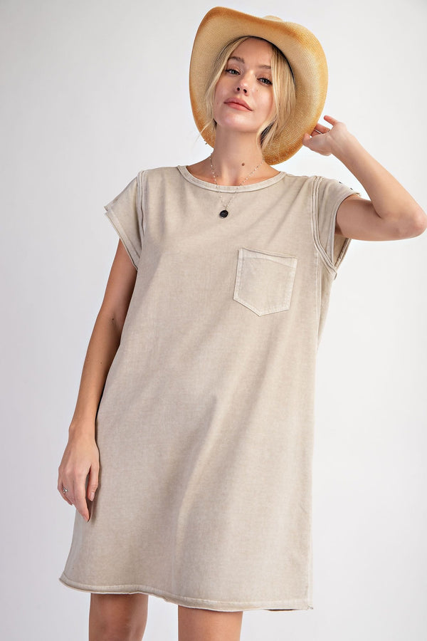 Easel Mineral Washed Pocket T-Shirt Dress
