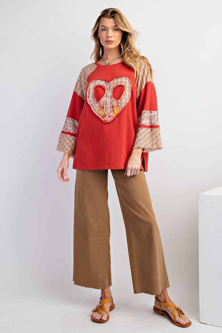 Easel Mix and Match Heart Patch Cotton Terry Pullover