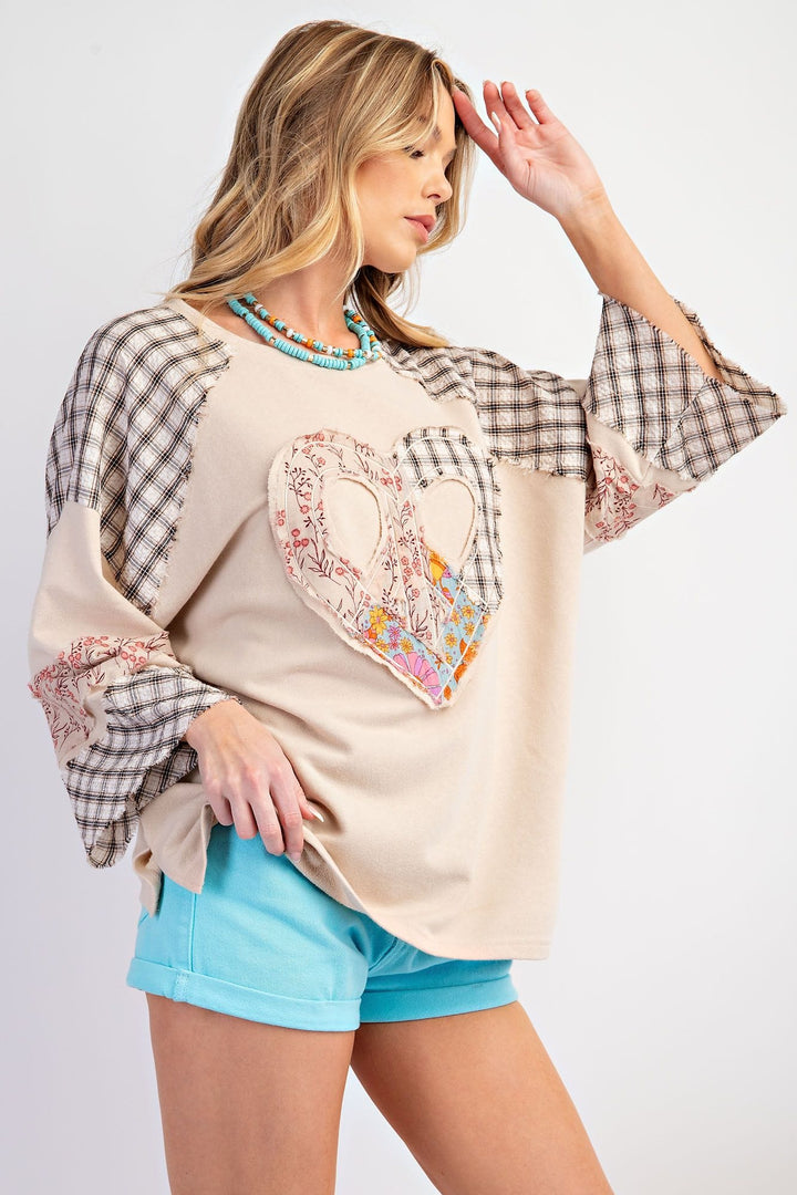 Easel Mix and Match Heart Patch Cotton Terry Pullover