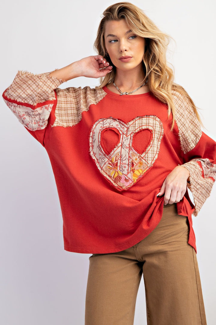 Easel Mix and Match Heart Patch Cotton Terry Pullover