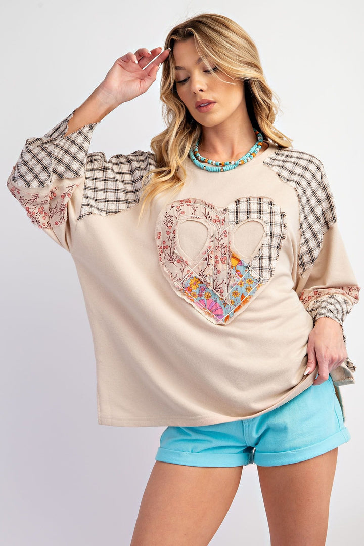 Easel Mix and Match Heart Patch Cotton Terry Pullover