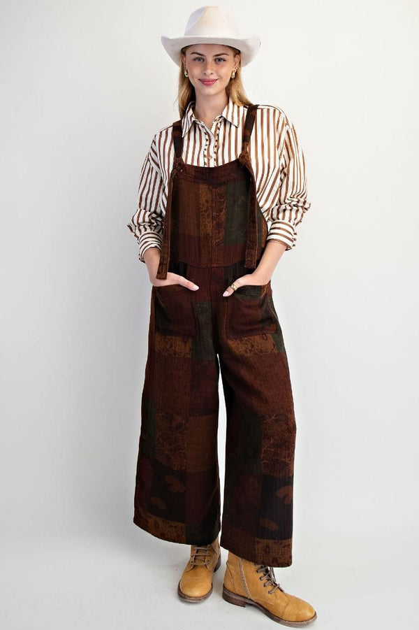 Easel Patchwork Printed Tie Strap Cotton Gauze Jumpsuit